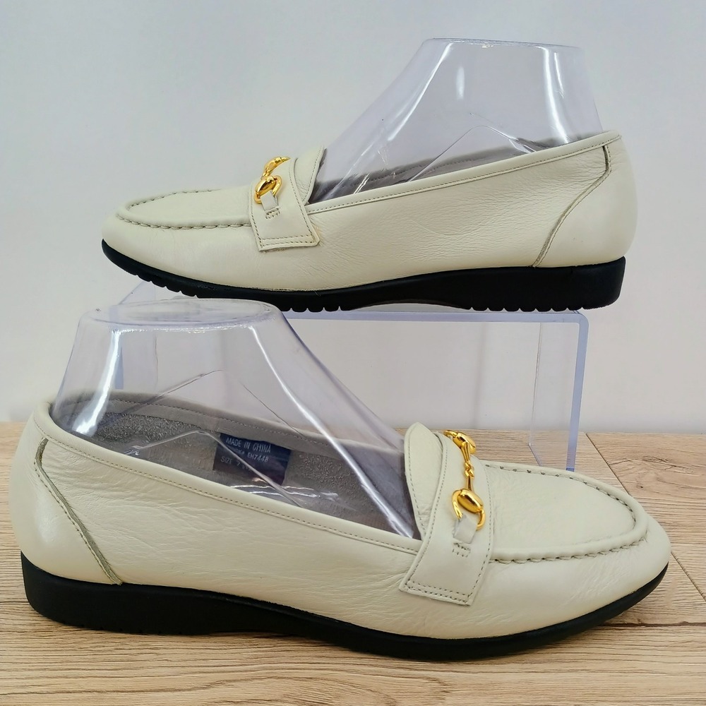 Grasshoppers Windward Womens 7.5 M Ivory Leather Horsebit Comfort Loafer Shoes